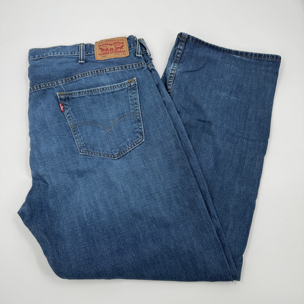 Levi's 569 Loose Straight Jeans Mens 42x32 Blue Medium Wash Relaxed Fit Denim‎